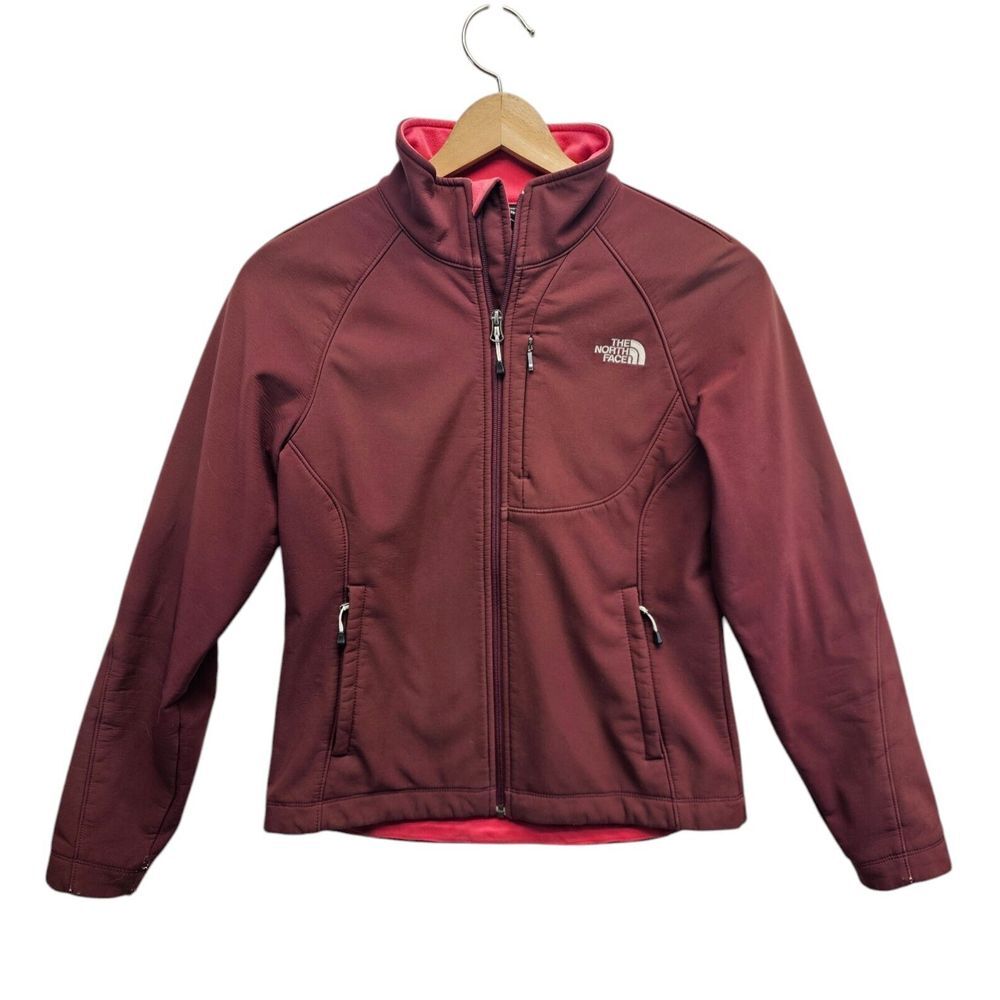 The North Face Softshell Jacket Women Small Fleece Lined Jacket Burgundy Maroon